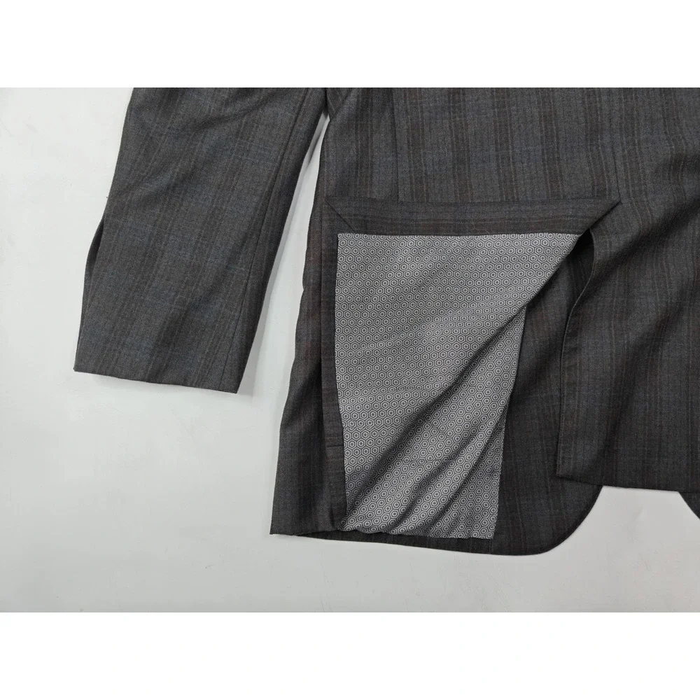 J Hilburn Mens 43L Wool Sport Coat Blue Brown Plaid Classic Fit 2 Button D701